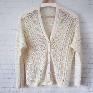 Cyrus Cottagecore Country Open Knit Sweater Size S Ivory Knit Cardigan *Flaw